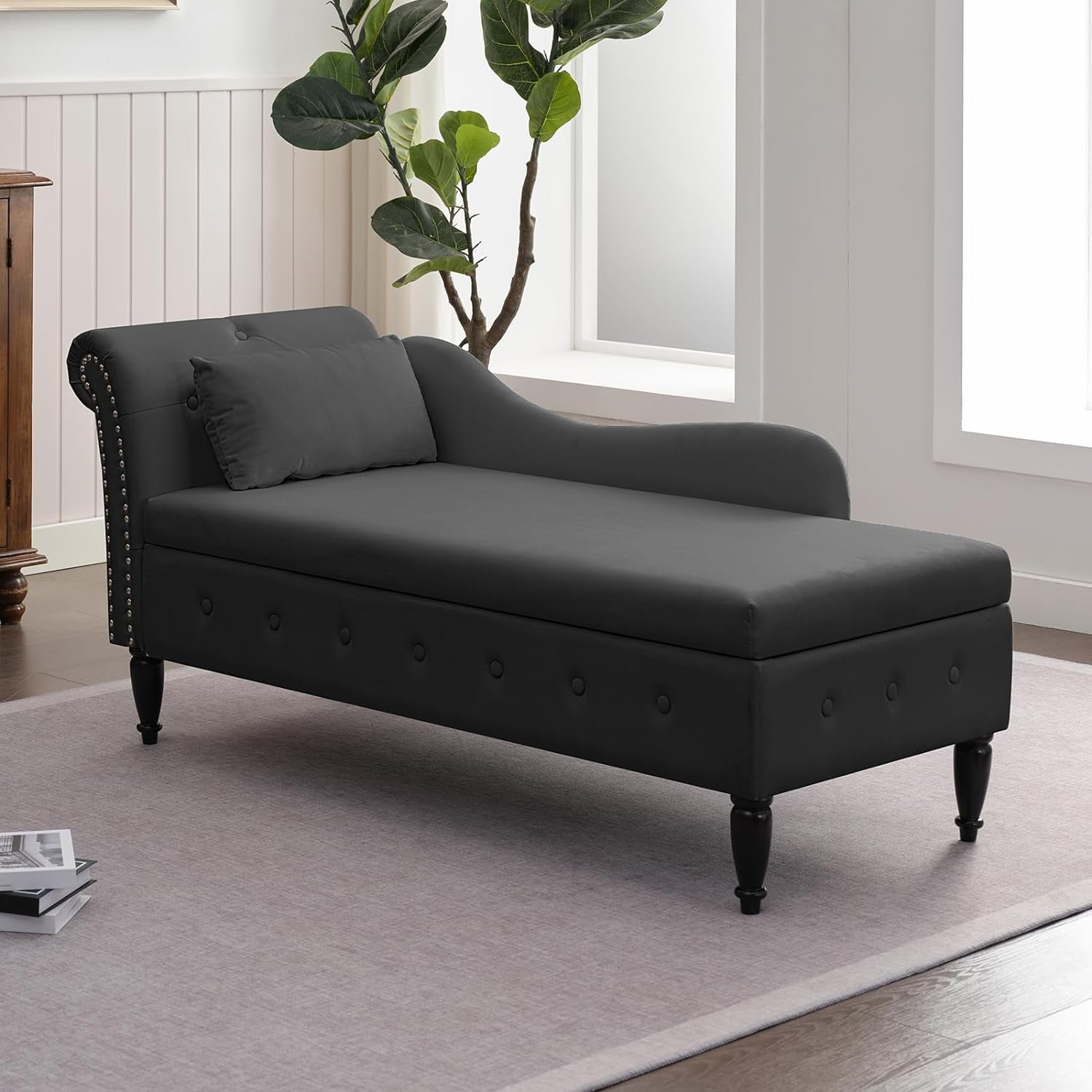 Ignaat Velvet Chaise Lounge House of Hampton Body Fabric Dark Gray Velvet
